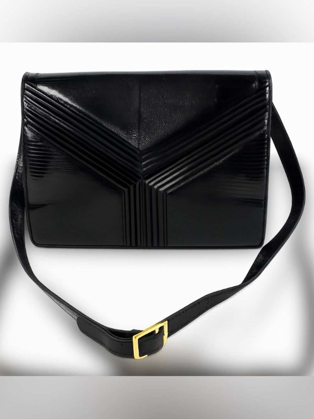 Yves Saint Laurent YSL Black Patent Leather Shoulder Bag with Gold Hardware